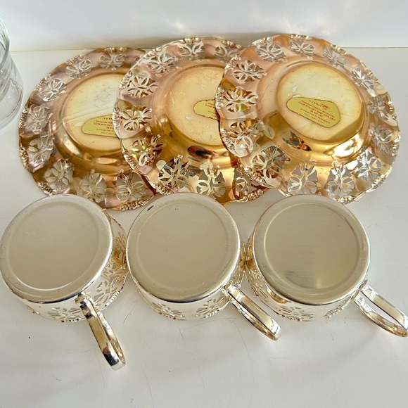 Vintage West German BMF Silver Plated Brass with Glass Inserts Cups & Saucers - Picture 7 of 14